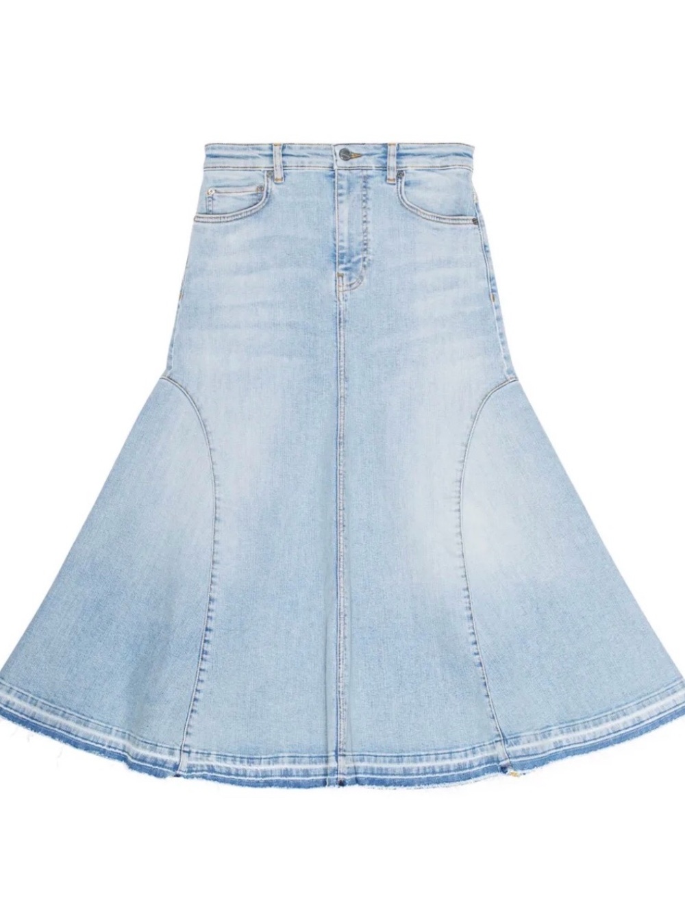 GANNI Denim Midi Skirt Light Wash | A-Line Flared High Waist NWT 38/M